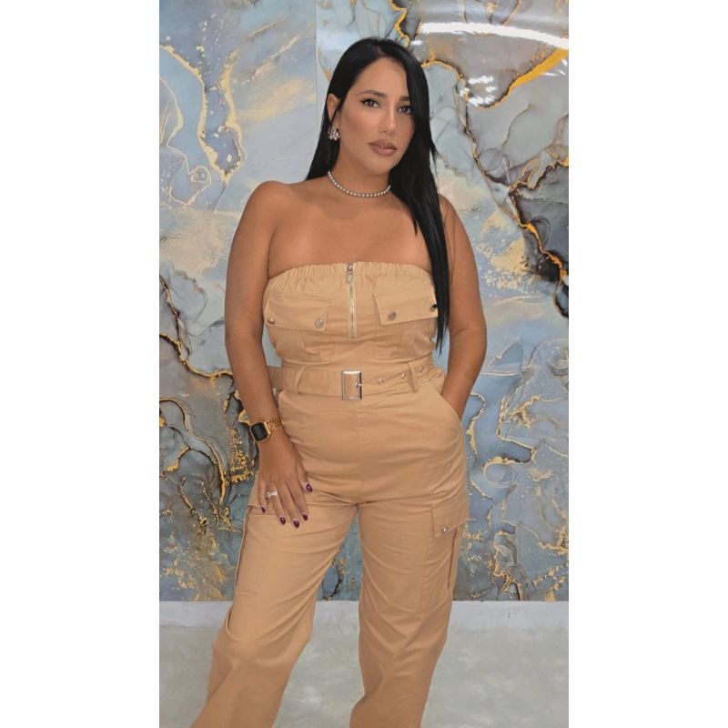 Lisa Strapless Jumpsuit in Beige