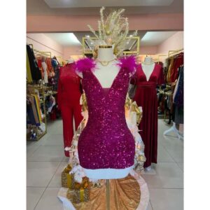 Feather Hot Pink Sequence Dress