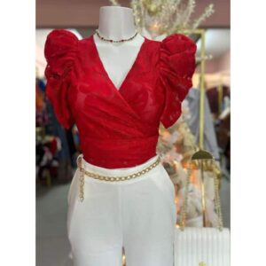 Red Wraparound Blouse