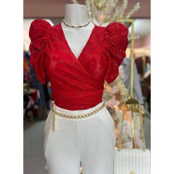 Red Wraparound Blouse