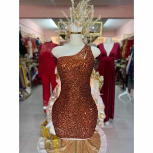 Golden One Shoulder Sequence Dress