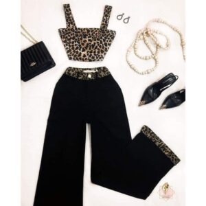 Black Animal Print Long Pants