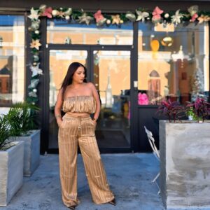 Golden Strapless Two Piece Set