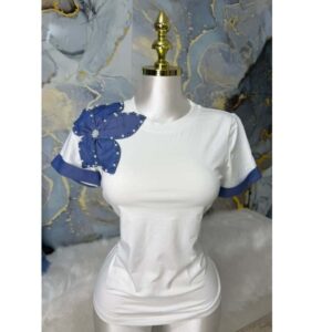 Denim Flower White Top